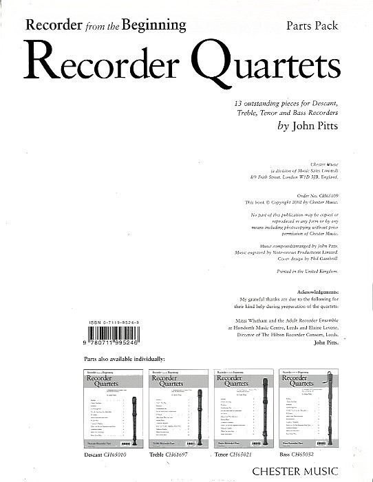 Cover: 9780711995246 | Recorder From The Beginning Quartets Parts | John Pitts | Buch