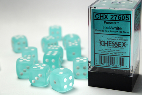 Cover: 601982025144 | Frosted™ 16mm d6 Teal/white Dice Block™ (12 dice) | deutsch | Chessex