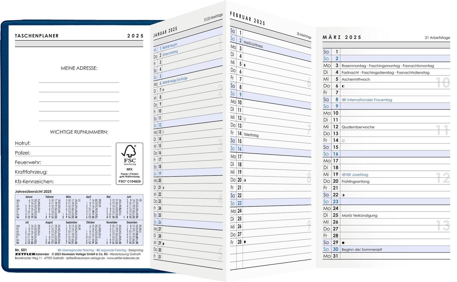 Bild: 4006928025503 | Taschenplaner Leporello PVC blau 2025 - Bürokalender 9,5x16 cm - 1...