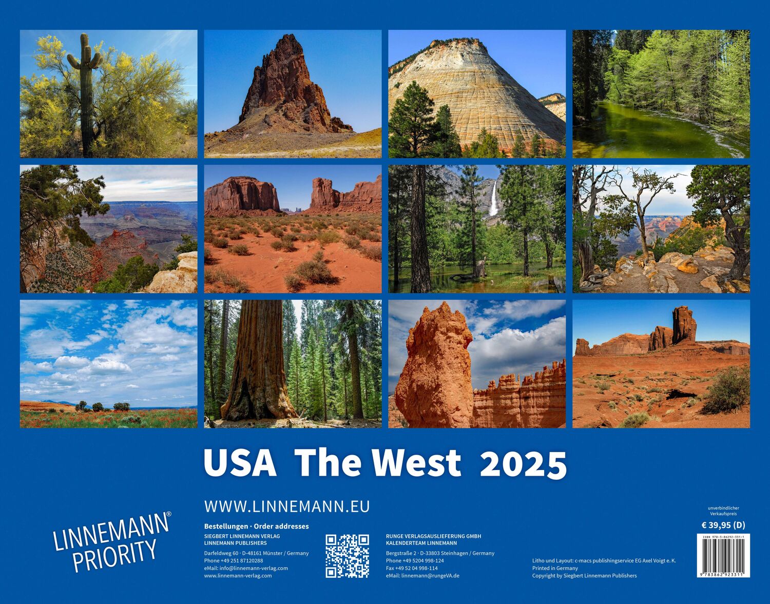 Rückseite: 9783862923311 | USA The West 2025 Großformat-Kalender 58 x 45,5 cm | Linnemann Verlag