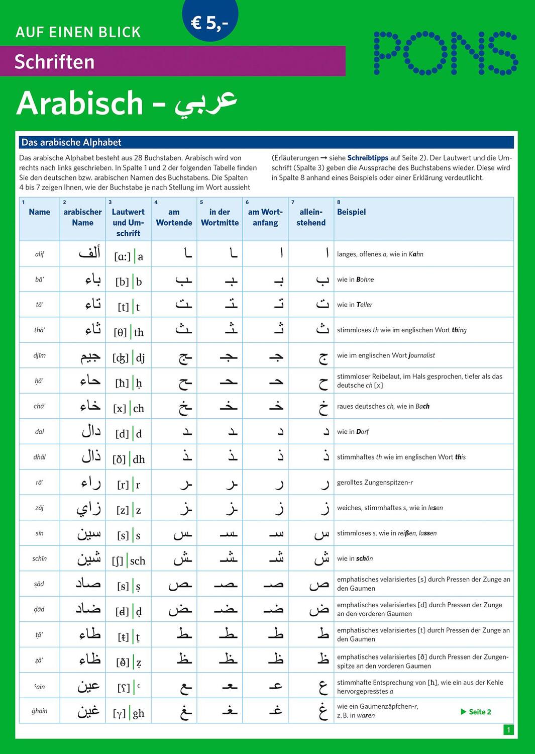 Cover: 9783125612792 | PONS Schriften auf einen Blick Arabisch | Abdirashid Adan Mohamud