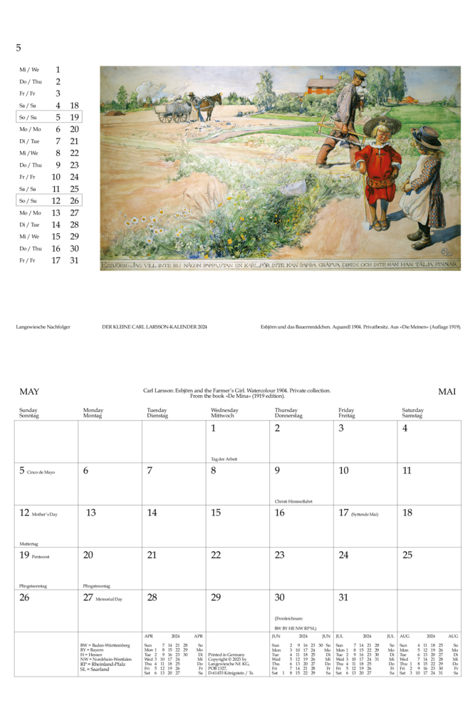 Bild: 9783784598239 | Der Kleine Carl Larsson-Kalender 2024 | Carl Larsson | Kalender | 2024