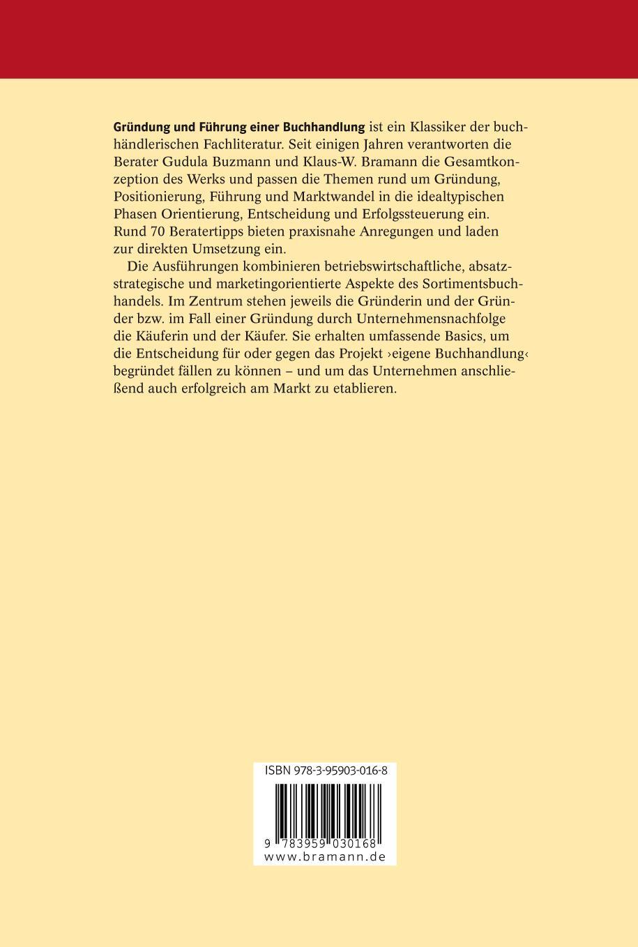 Rückseite: 9783959030168 | Gründung und Führung einer Buchhandlung | Gudula Buzmann (u. a.)