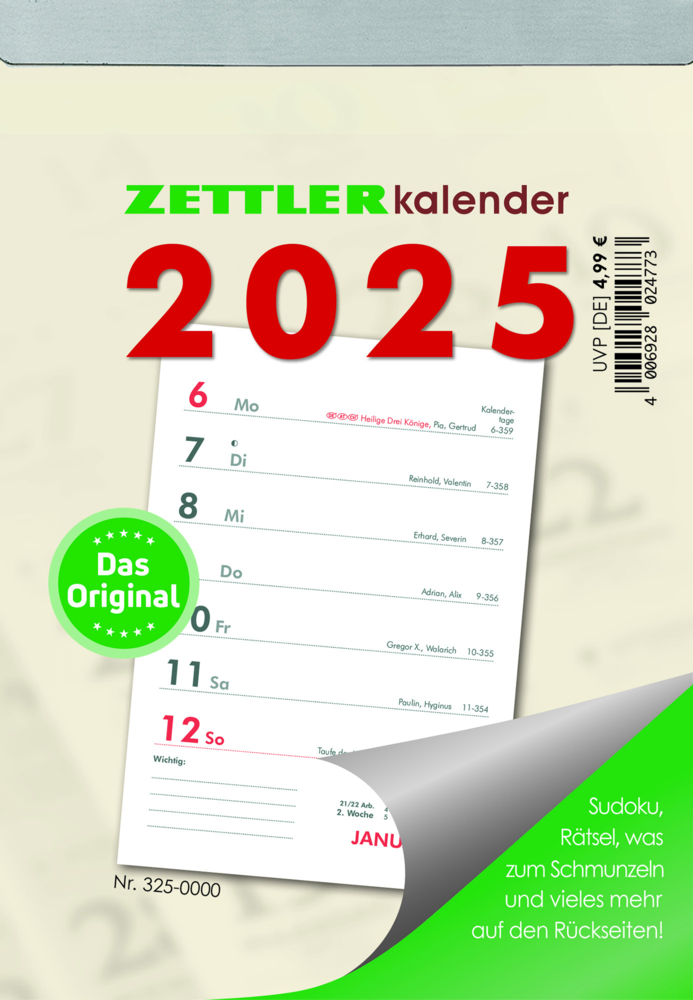 Cover: 4006928024773 | Zettler - Wochenabreißkalender 2025, 10,5x14,6cm, Abreißkalender...