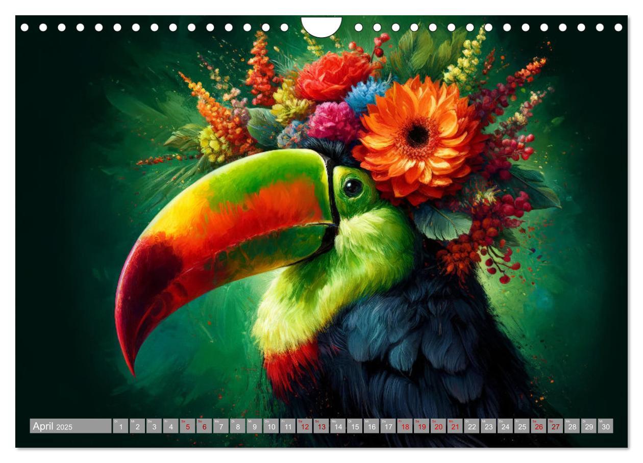 Bild: 9783457138687 | Blumige Vogelporträts (Wandkalender 2025 DIN A4 quer), CALVENDO...