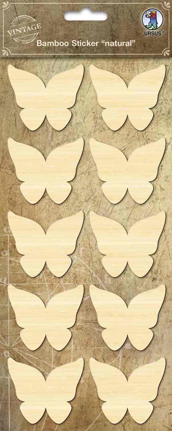 Cover: 4008525214953 | URSUS Vintage Bambus-Sticker Schmetterling, natural, 1 Stickerbogen...