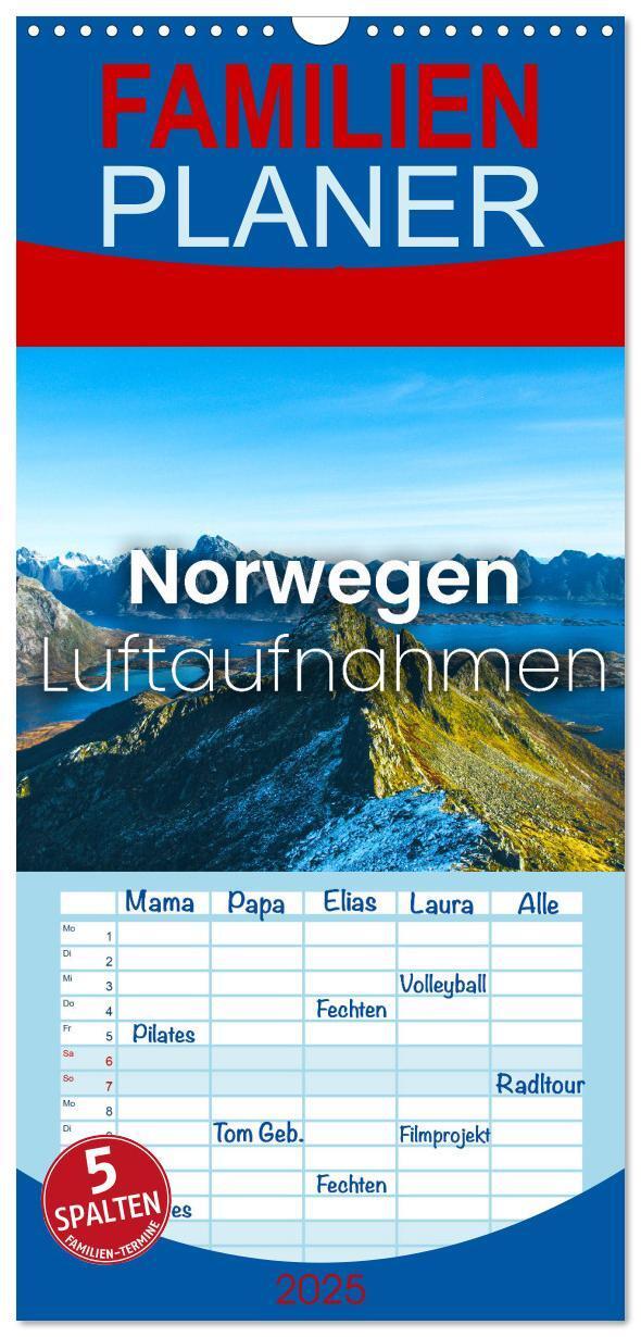 Cover: 9783457097335 | Familienplaner 2025 - Norwegen Luftaufnahmen mit 5 Spalten...