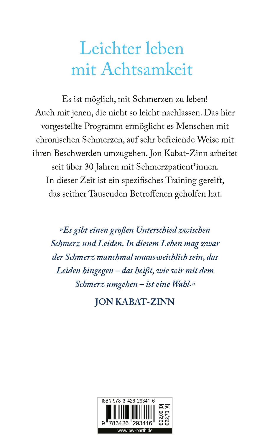 Rückseite: 9783426293416 | Achtsam mit dem Schmerz | Jon Kabat-Zinn | Buch | 224 S. | Deutsch