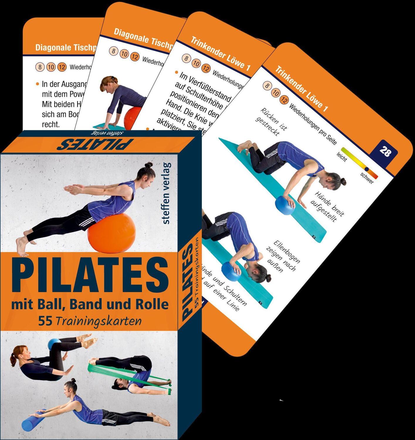 Cover: 9783957991225 | Trainingskarten: Pilates mit Ball, Band und Rolle | 55 Trainingskarten