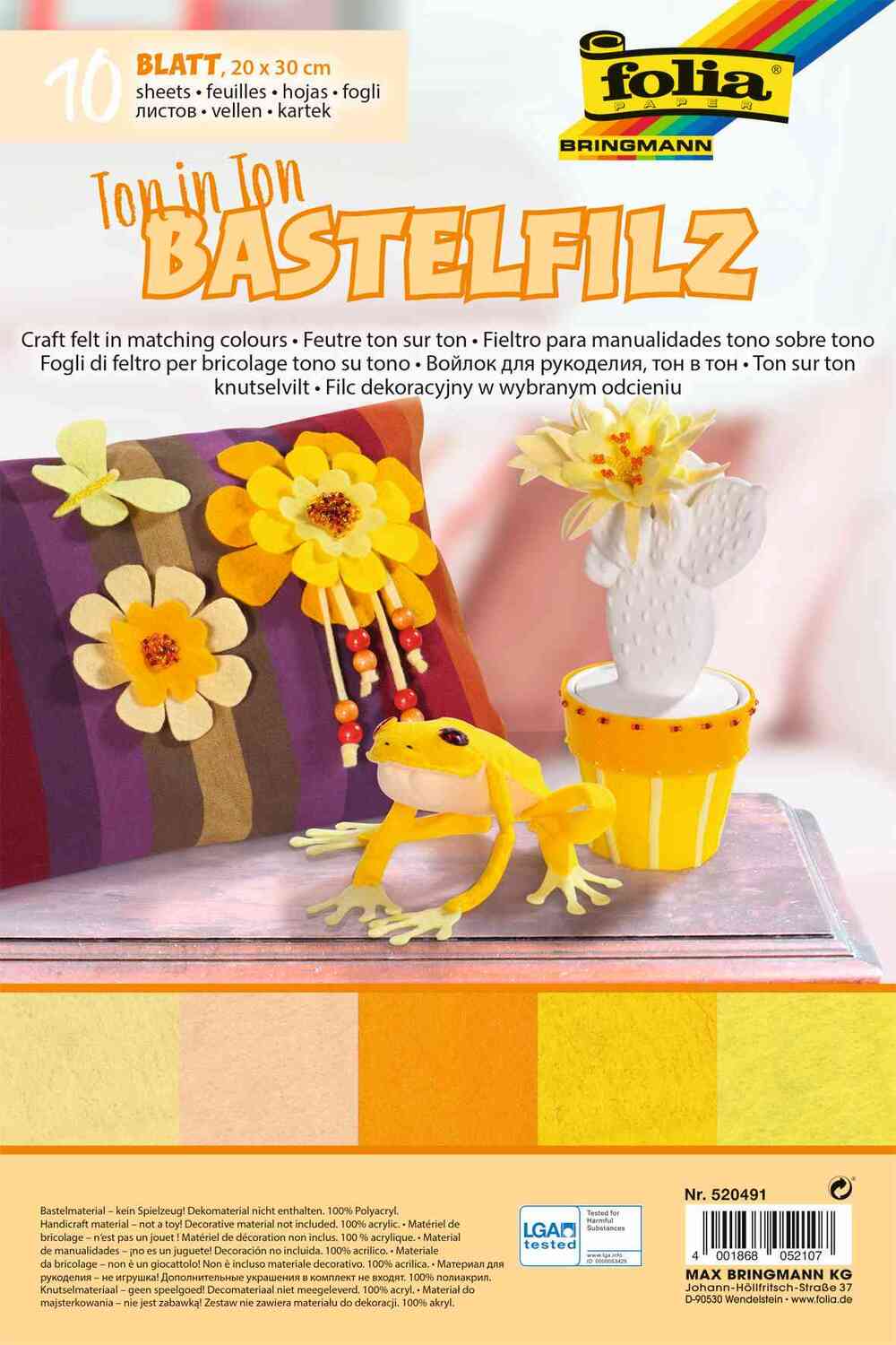 Cover: 4001868052107 | Folia Bastelfilz TON IN TON MIX, 150g/m², 20x30cm, 10 Blatt, gelb