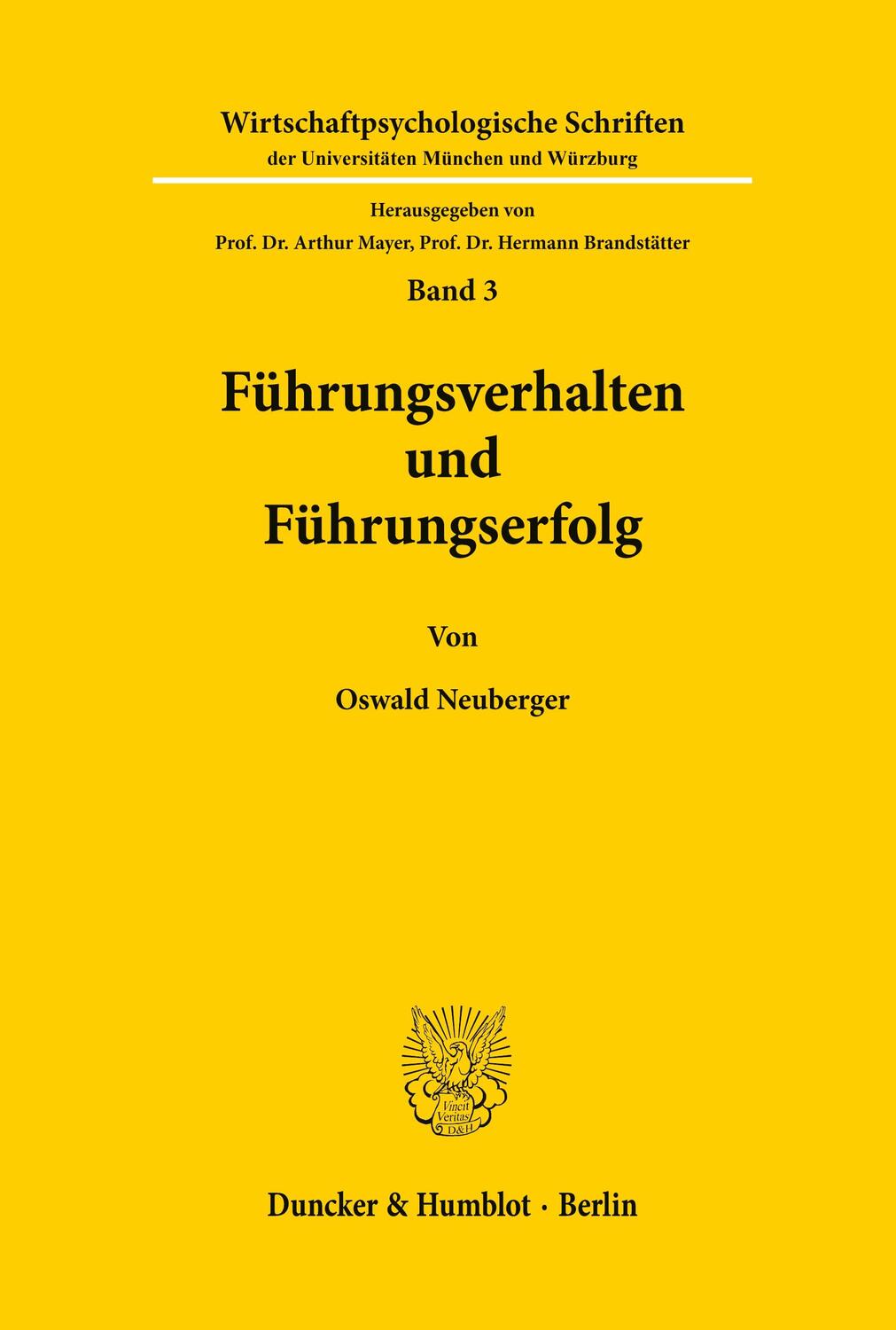 Cover: 9783428034727 | Führungsverhalten und Führungserfolg. | Oswald Neuberger | Taschenbuch