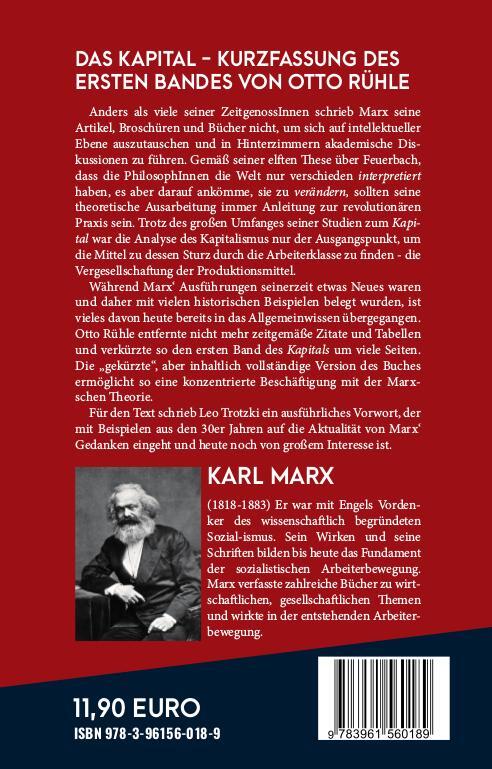 Rückseite: 9783961560189 | Das Kapital | Kurzfassung des ersten Bandes durch Otto Rühle | Marx