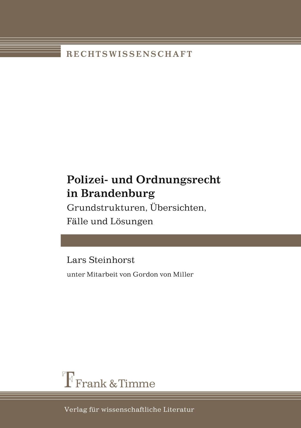 Cover: 9783865962133 | Polizei- und Ordnungsrecht in Brandenburg | Lars Steinhorst (u. a.)