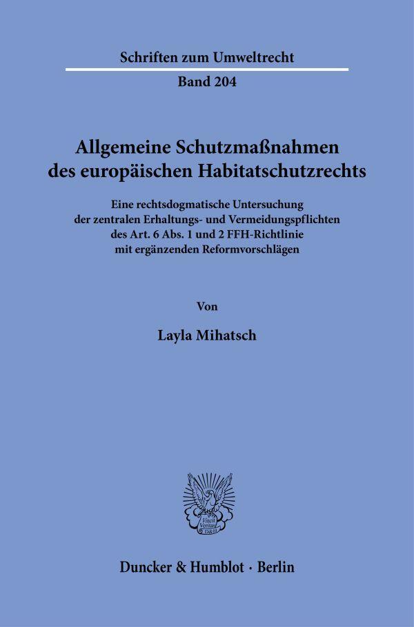 Cover: 9783428190362 | Allgemeine Schutzmaßnahmen des europäischen Habitatschutzrechts | Buch