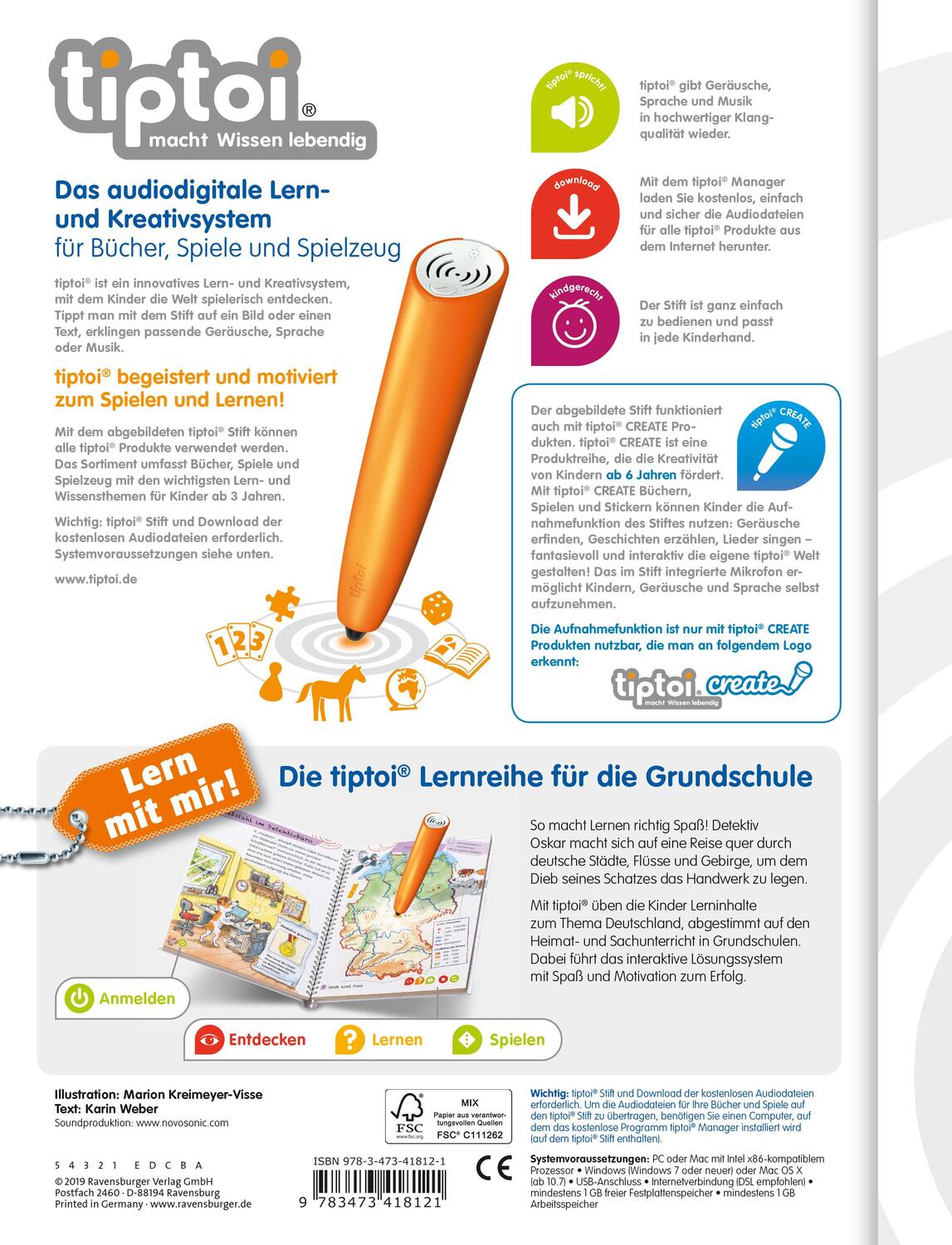 Rückseite: 9783473418121 | tiptoi® Deutschland | Karin Weber | Taschenbuch | Spiralbindung | 8 S.