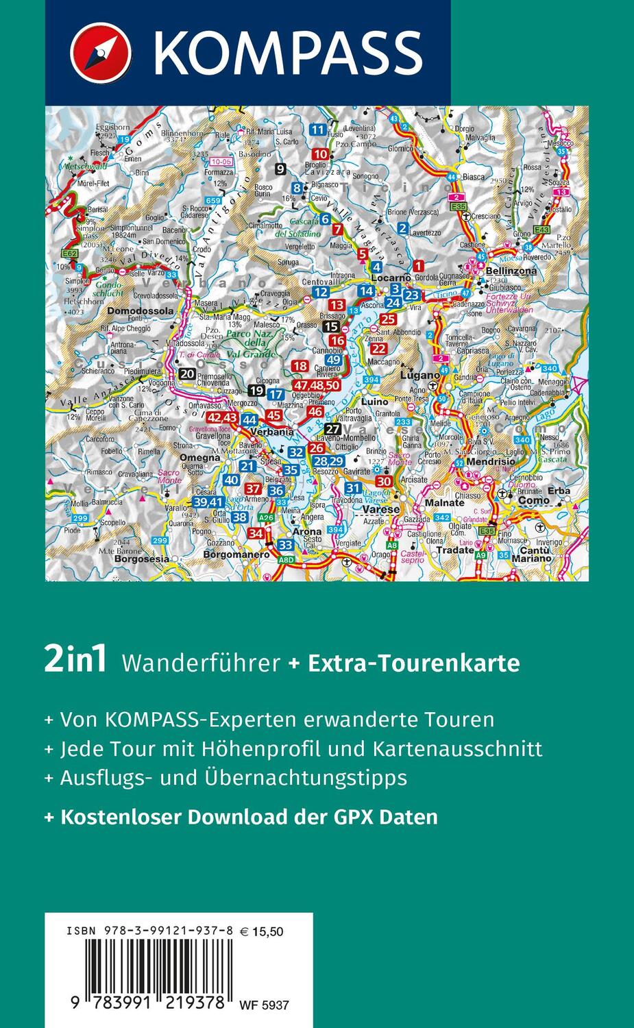 Rückseite: 9783991219378 | KOMPASS Wanderführer Lago Maggiore, 50 Touren | Iris Kürschner (u. a.)