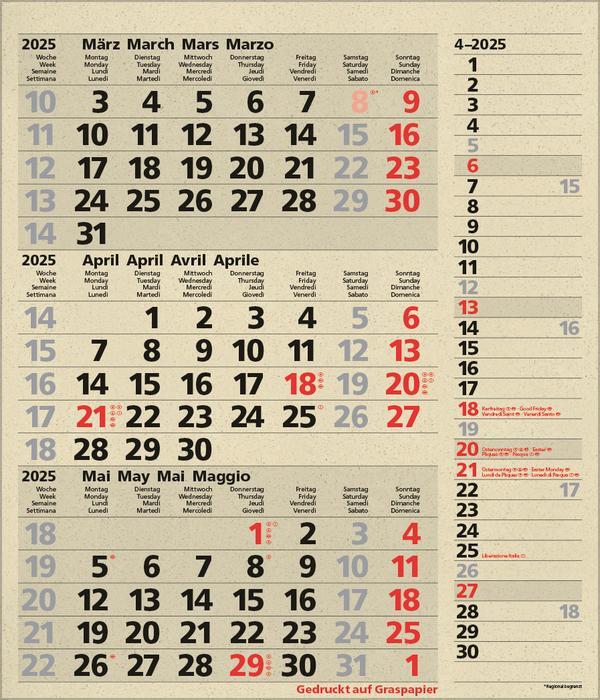 Bild: 9783731880653 | 3-Monats-Planer Combi Graspapier 2025 | Verlag Korsch | Kalender