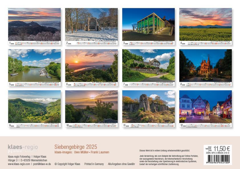 Rückseite: 9783965352100 | Siebengebirge 2025 Bildkalender A4 quer, spiralgebunden | Holger Klaes