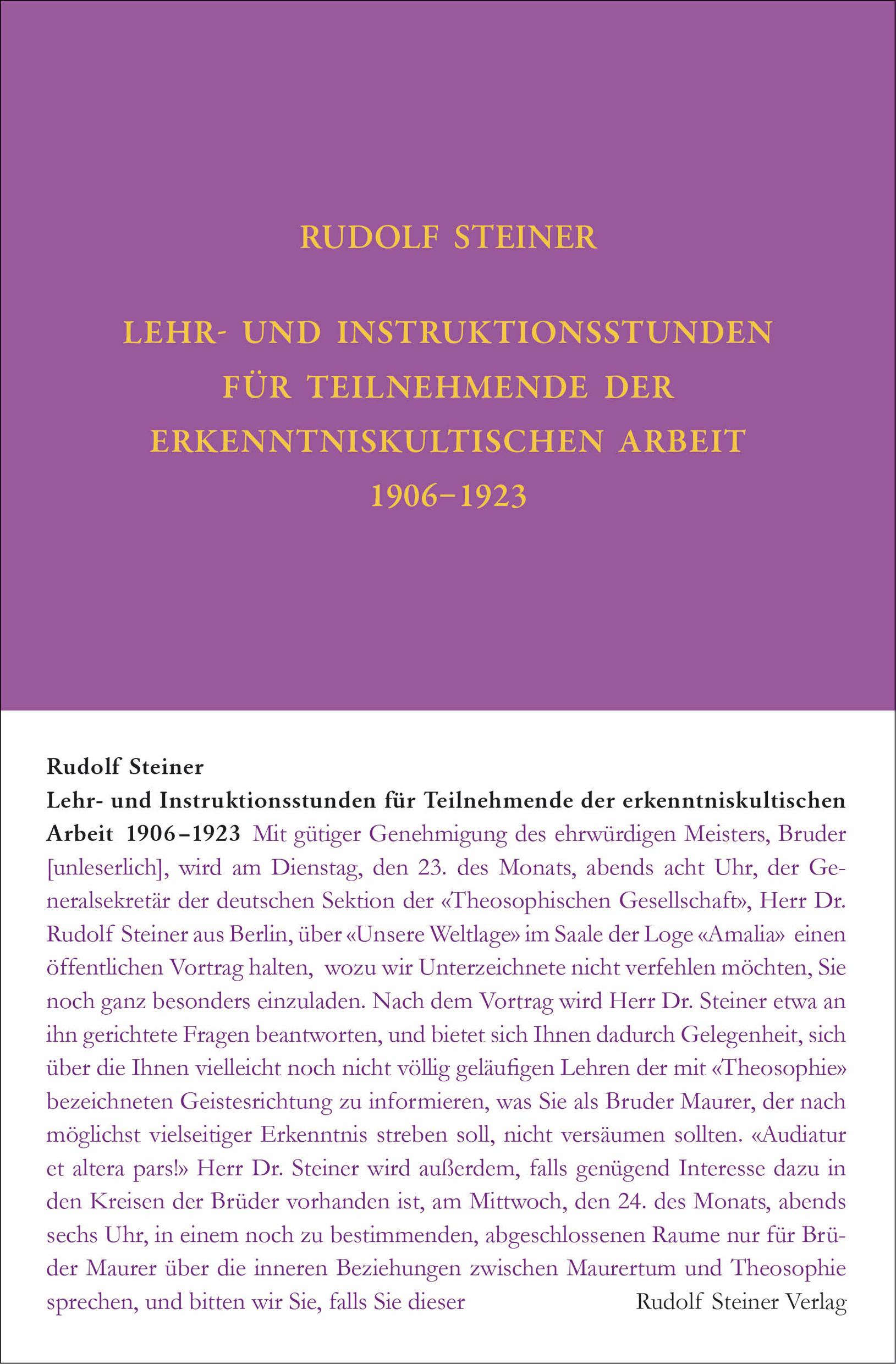 Cover: 9783727426551 | Lehrstunden für Teilnehmende der erkenntniskultischen Arbeit 1906 -...