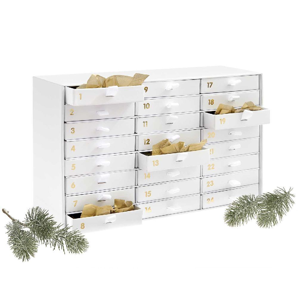 Bild: 4065166040419 | Adventskalender Box, weiß-gold, 16 x 26 x 9,5 cm FSC RECYCLED | Stück