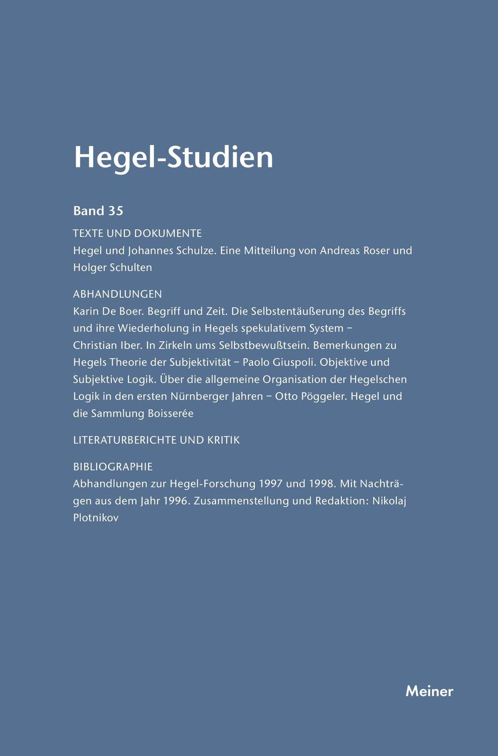 Cover: 9783787325177 | Hegel-Studien / Hegel-Studien Band 35 (2000) | Otto Pöggeler | Buch