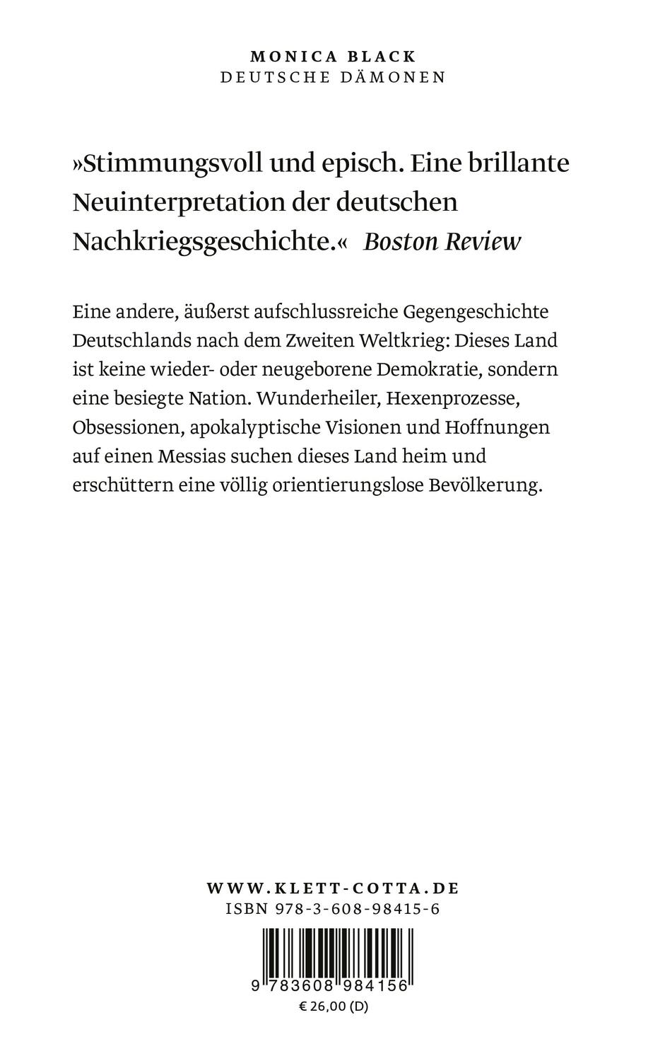 Rückseite: 9783608984156 | Deutsche Dämonen | Monica Black | Buch | gebunden mit Schutzumschlag