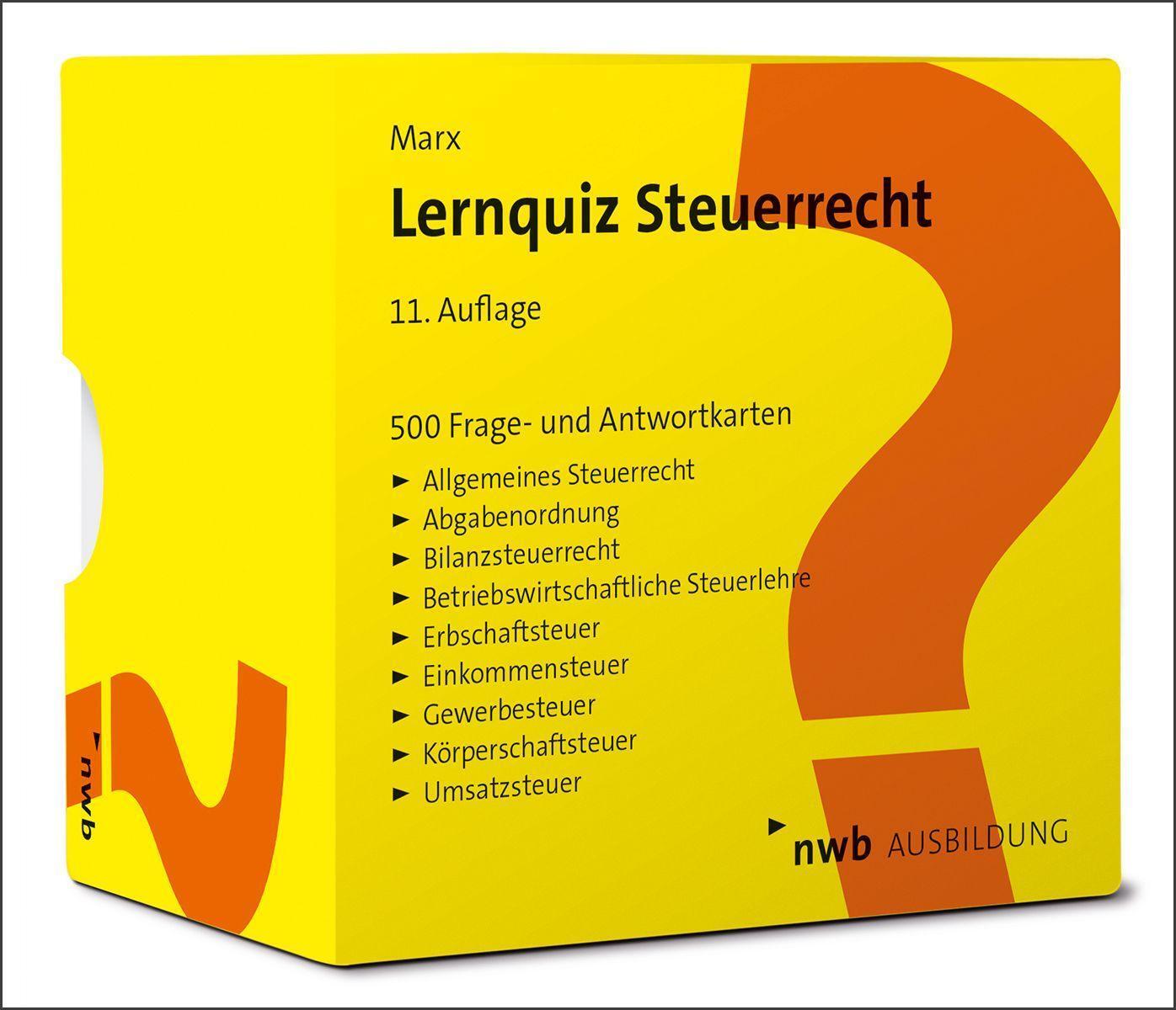 Cover: 9783482684715 | Lernquiz Steuerrecht | 500 Lernkarten mit Fragen und Antworten. | Marx