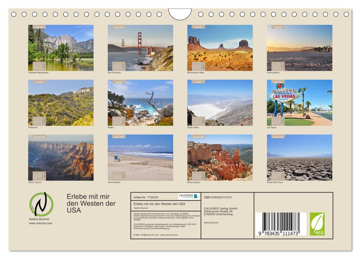 Bild: 9783435111473 | Erlebe mit mir den Westen der USA (Wandkalender 2025 DIN A4 quer),...