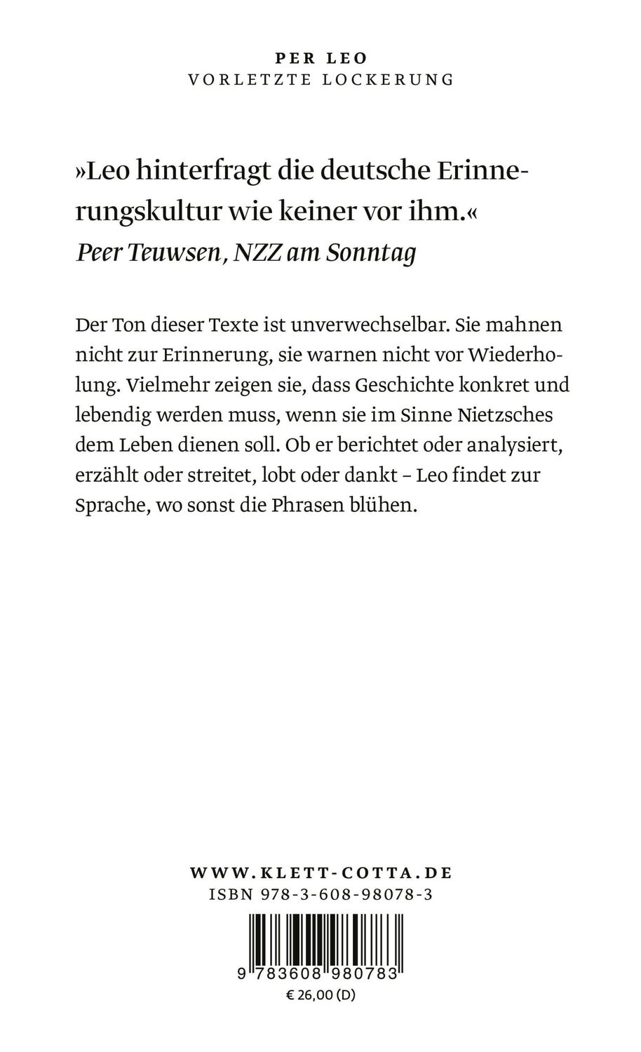 Rückseite: 9783608980783 | Vorletzte Lockerung | Texte zum Nachleben des Nationalsozialismus