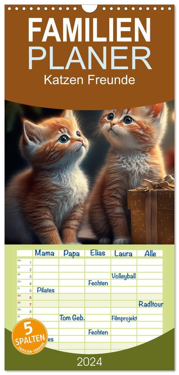 Cover: 9783383657702 | Familienplaner 2024 - Katzen Freunde mit 5 Spalten (Wandkalender,...