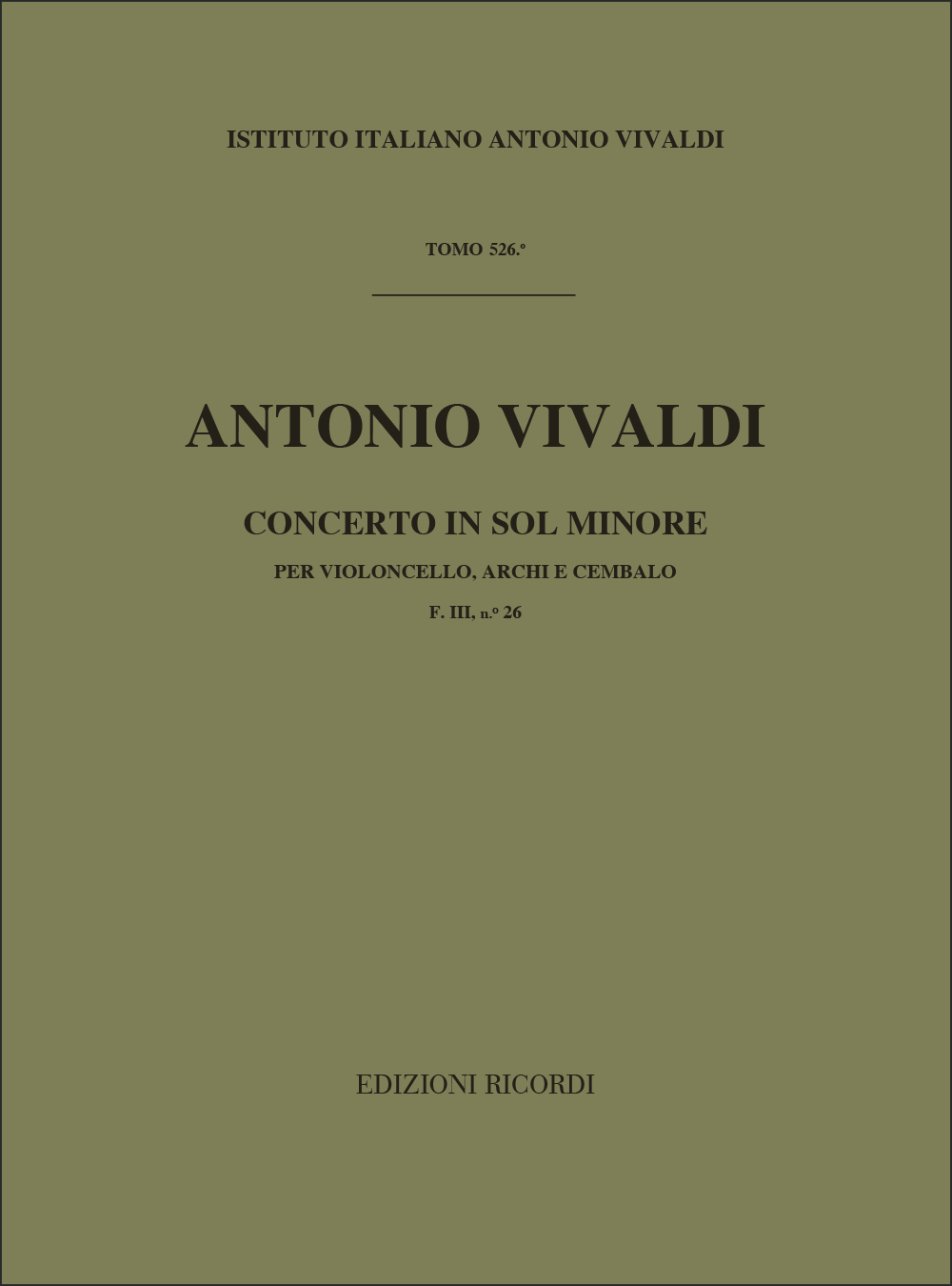 Cover: 9790041912011 | Concerto In Sol Min. RV 416 | F III, 26 - TOMO 526 | Antonio Vivaldi