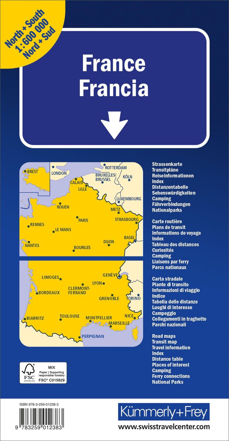 Rückseite: 9783259012383 | Kümmerly+Frey Strassenkarte Frankreich Nord+Süd 1:600.000 | AG | 2024