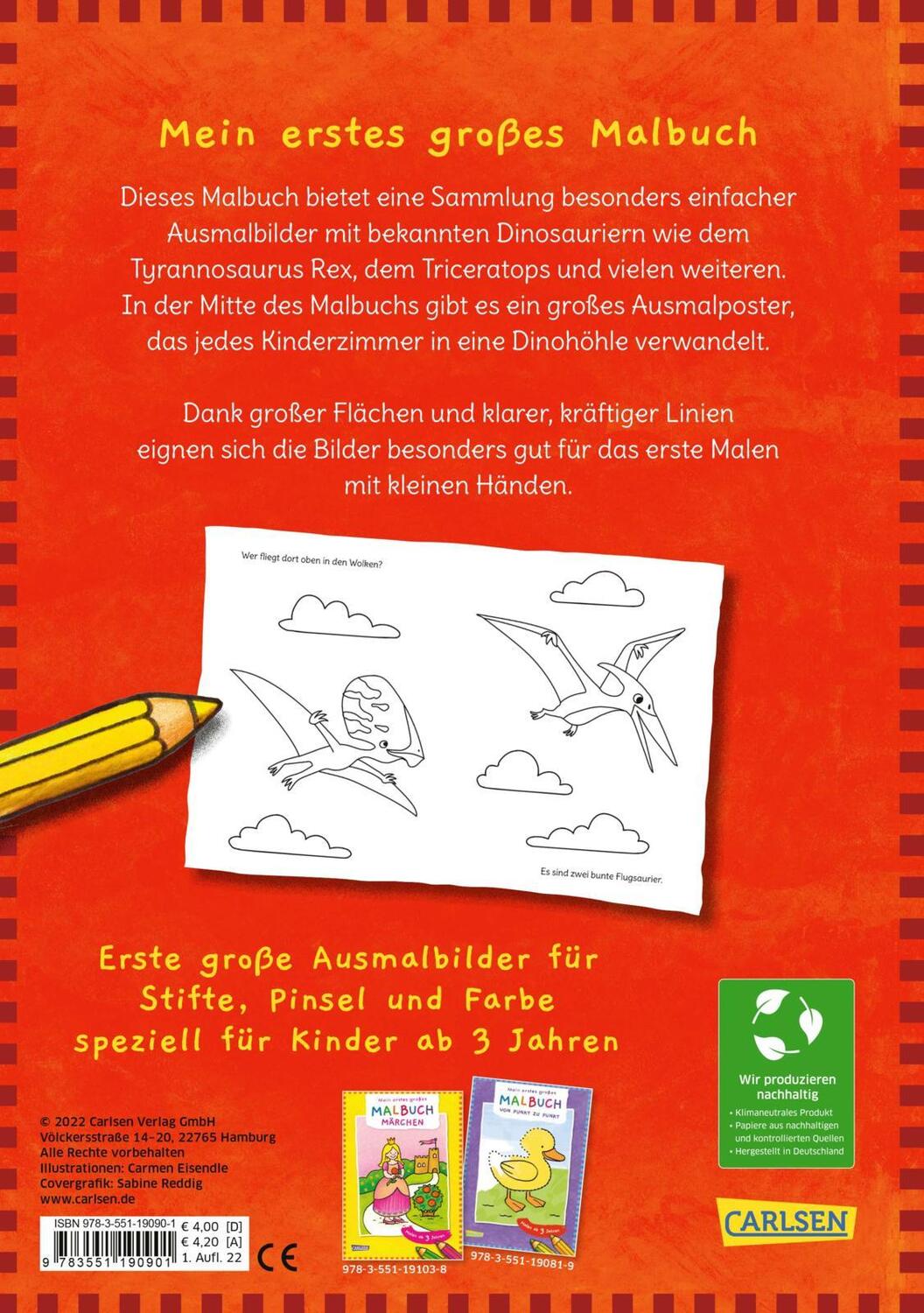 Rückseite: 9783551190901 | Ausmalbilder für Kita-Kinder: Mein erstes großes Malbuch: Dinosaurier