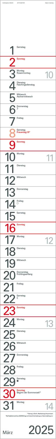 Bild: 9783731879541 | Streifenplaner Rot 2025 | Verlag Korsch | Kalender | 12 S. | Deutsch