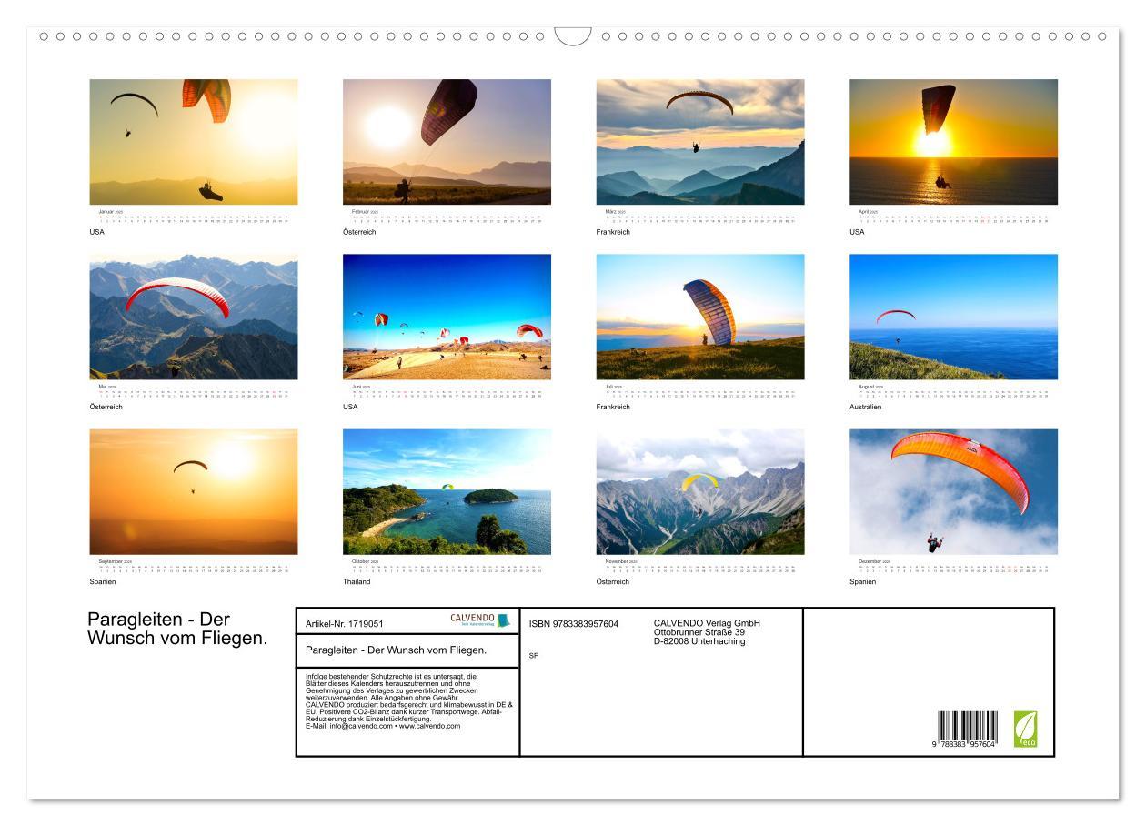 Bild: 9783383957604 | Paragleiten - Der Wunsch vom Fliegen. (Wandkalender 2025 DIN A2...