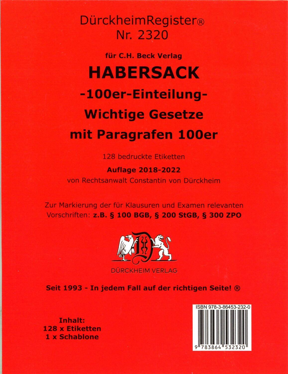 Cover: 9783864532320 | DürckheimRegister® SCHÖNFELDER-100er-Einteilung - 2018-2022 | Buch