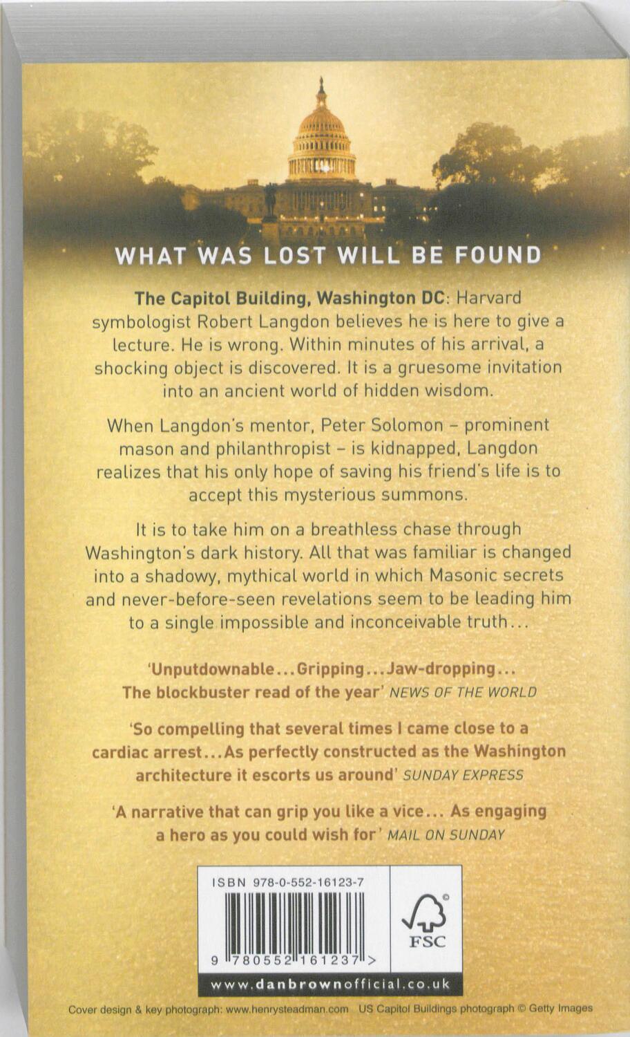 Rückseite: 9780552161237 | The Lost Symbol | Dan Brown | Taschenbuch | Robert Langdon (english)