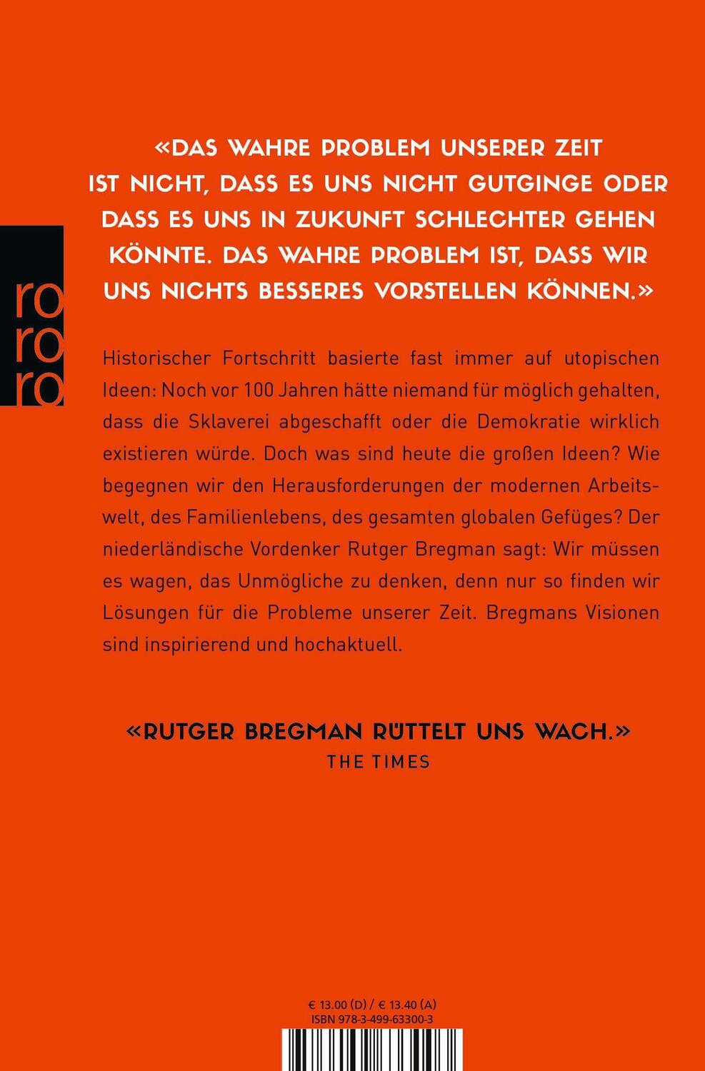 Rückseite: 9783499633003 | Utopien für Realisten | Rutger Bregman | Taschenbuch | 304 S. | 2019