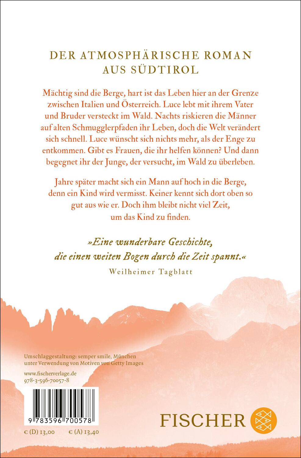 Rückseite: 9783596700578 | Feuer auf den Bergen | Der atmosphärische Roman aus Südtirol | Buch