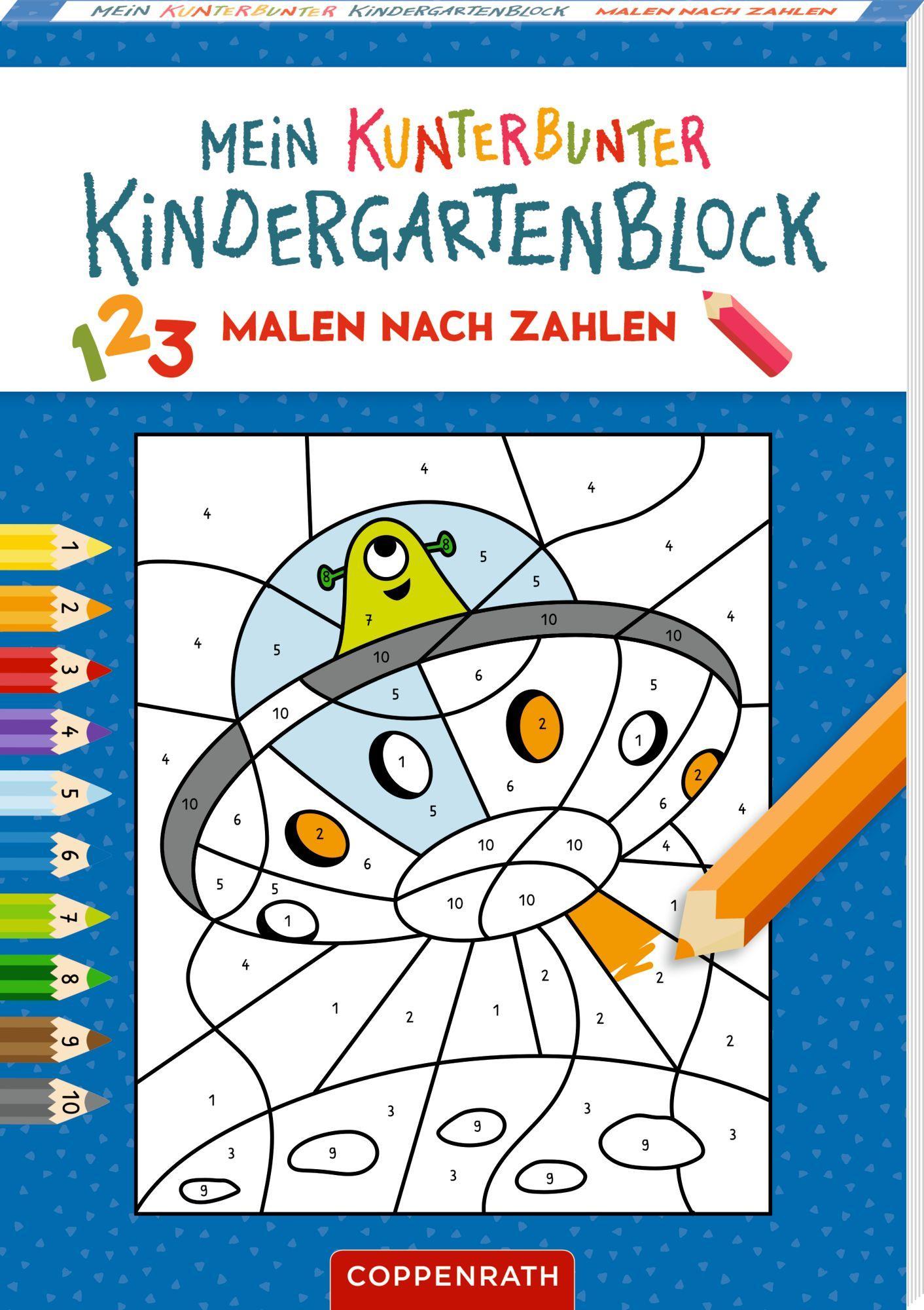 Cover: 9783649643685 | Mein kunterbunter Kindergartenblock | Malen nach Zahlen (Weltall)