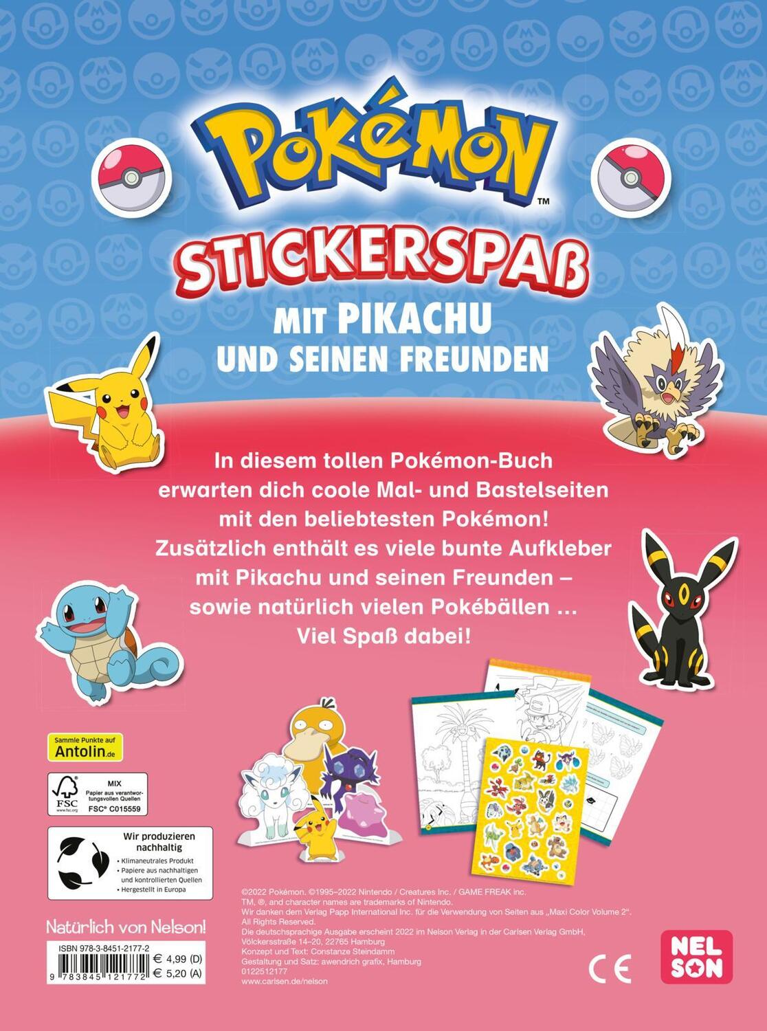 Rückseite: 9783845121772 | Pokémon Activity-Buch: Stickerspaß mit Pikachu und seinen Freunden