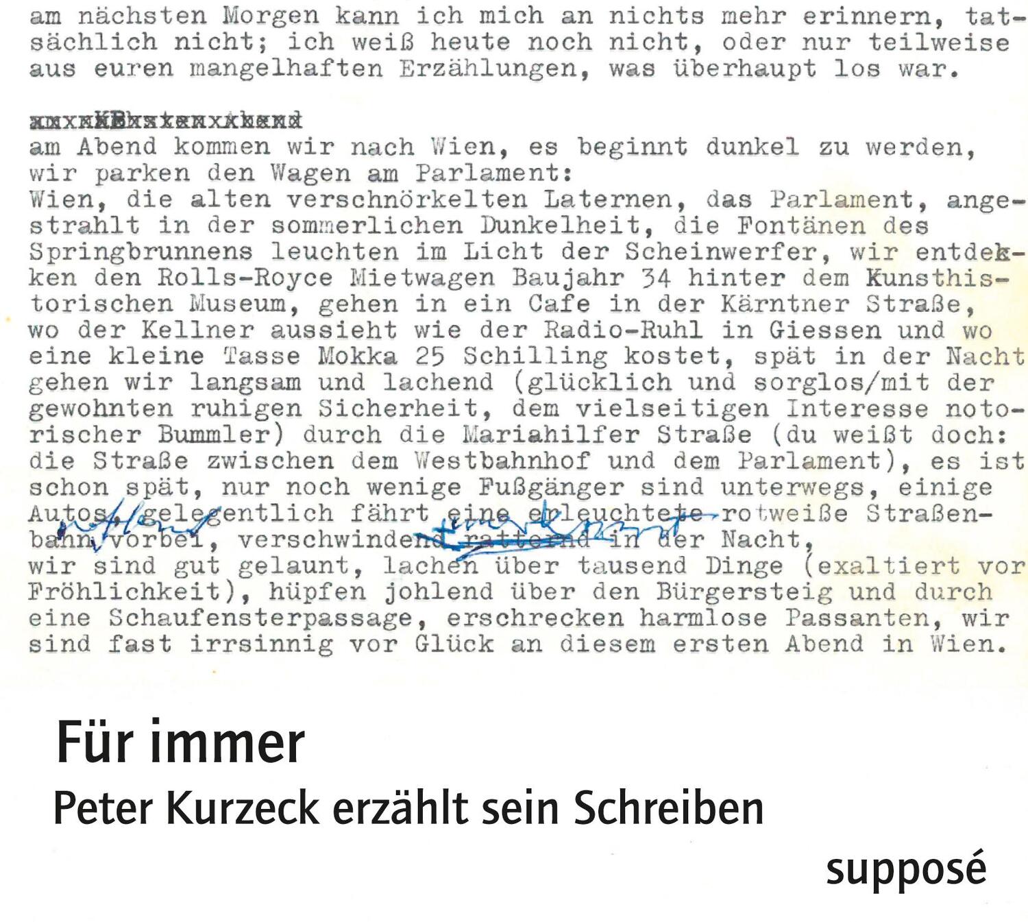 Cover: 9783863850142 | Für immer | Peter Kurzeck erzählt sein Schreiben | Kurzeck (u. a.)