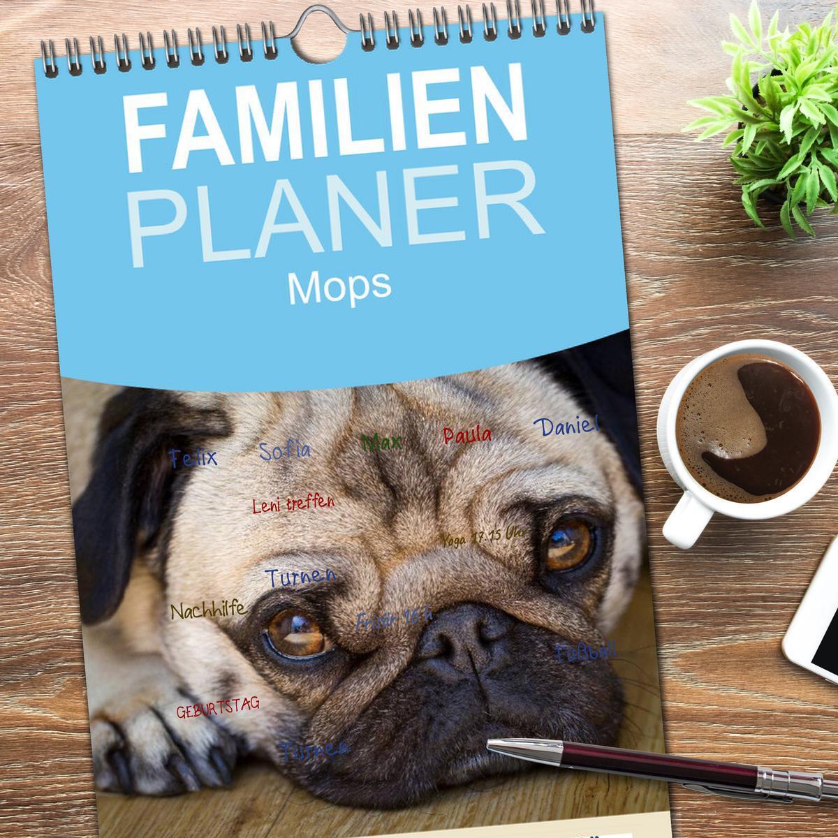 Bild: 9783457113592 | Familienplaner 2025 - Mops mit 5 Spalten (Wandkalender, 21 x 45 cm)...