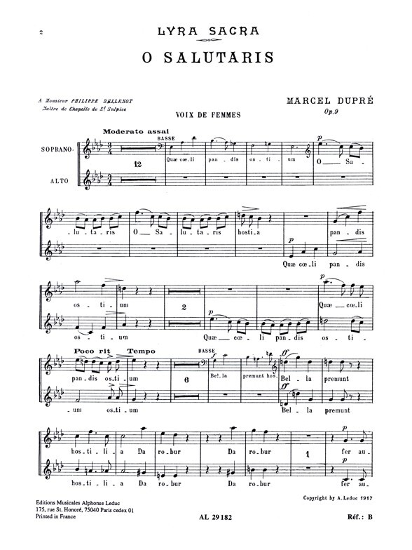 Cover: 9790046159732 | Marcel Dupre: 4 Motets Op.9, No.1: O Salutaris | Marcel Dupré