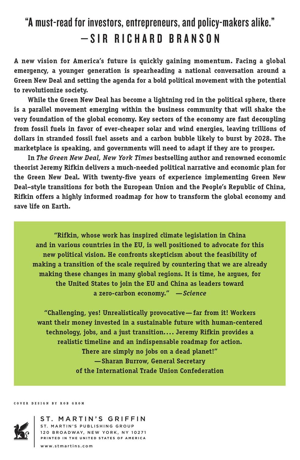 Rückseite: 9781250766113 | The Green New Deal | Jeremy Rifkin | Taschenbuch | XII | Englisch