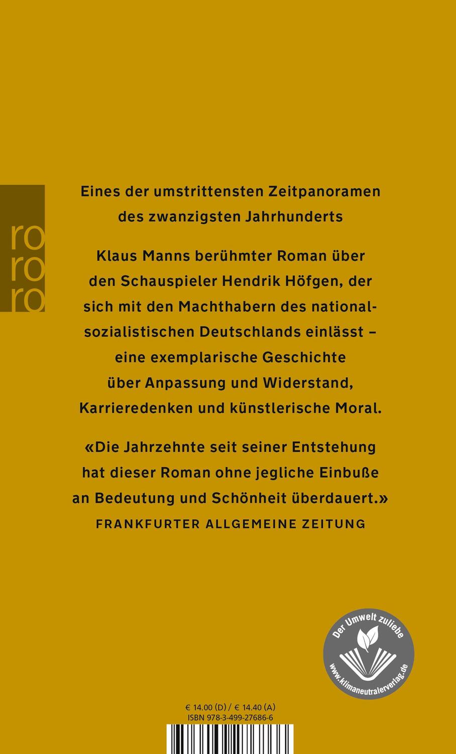Rückseite: 9783499276866 | Mephisto | Roman einer Karriere | Klaus Mann | Taschenbuch | Deutsch