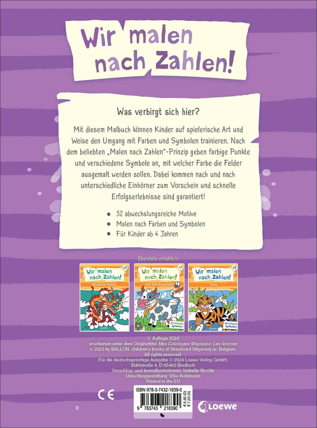 Rückseite: 9783743218390 | Wir malen nach Zahlen! - Einhörner | Loewe Kreativ | Taschenbuch