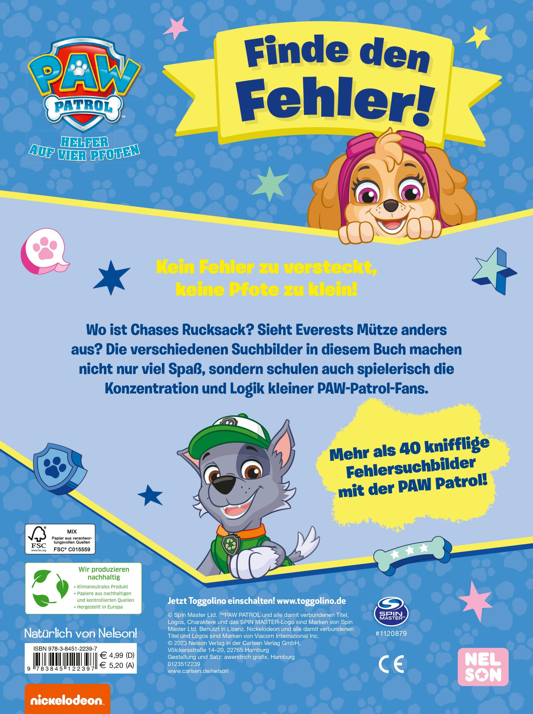 Rückseite: 9783845122397 | PAW Patrol Kindergartenheft: Finde den Fehler! | Taschenbuch | 48 S.