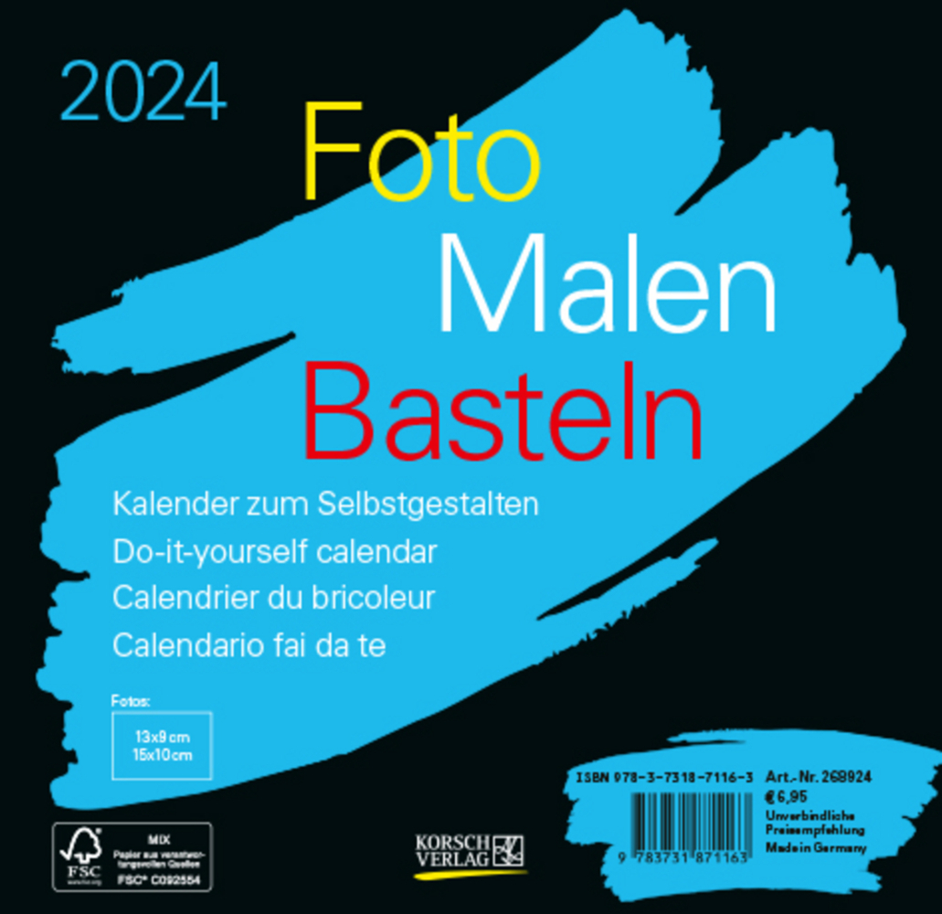 Cover: 9783731871163 | Foto-Malen-Basteln Bastelkalender schwarz quer 2024 | Korsch Verlag