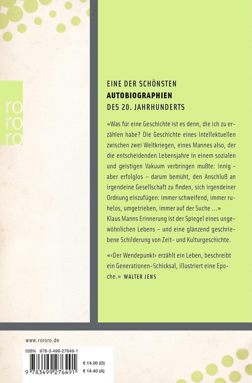 Rückseite: 9783499276491 | Der Wendepunkt | Klaus Mann | Taschenbuch | Deutsch | 2019